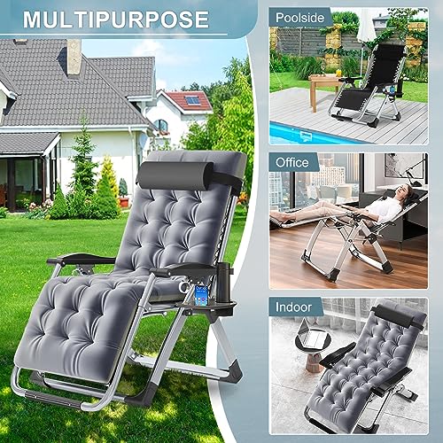ABORON Zero Gravity Chair,Premium Outdoor Lawn Folding Lounge Chairs,Sturdy Adjustable Reclining Patio Chairs with Removable Cushion,Headrest & Tray - color: A Medium Gray