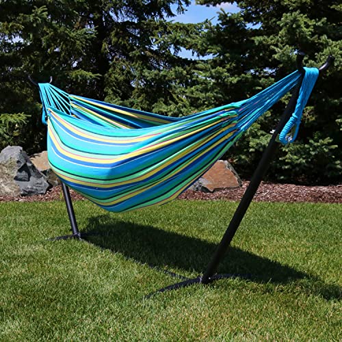 Sunnydaze Double Brazilian Hammock with Stand and Carrying Case - 400-Pound Capacity - Black Stand - Sea Grass - color: Sea Grass