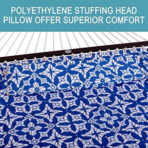 Lazy Daze Hammocks 12FT Quilted Fabric Hammock with Soft Pillow, Double 2 Person Tree Hammock with Spreader Bar for Outside Patio Poolside Backyard Beach, 450lbs Capacity - color: Floral Navy