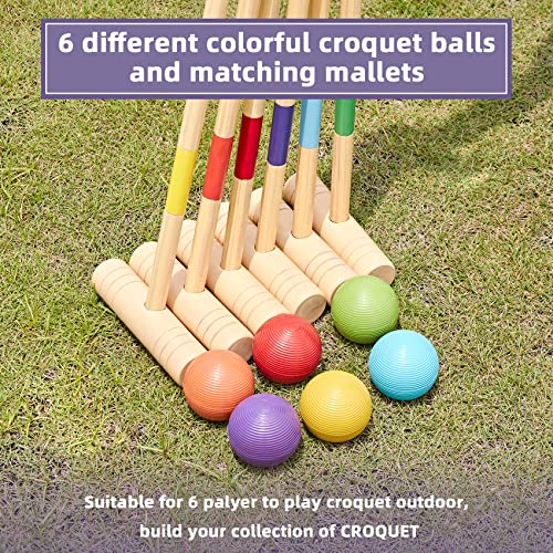 ApudArmis 32In Six Player Croquet Set with Deluxe Premiun Pine Wooden Mallets,Colored Ball,Wickets,Stakes - Lawn Backyard Game Set for Adults/Teens/Family (Large Carry Bag Including) - size: 32'' Regulation