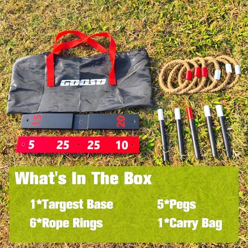 GOOSO Ring Toss Game for Kids - Indoor & Outdoor Game for Family and Adults with 5 Poles, 2 Bases and 6 Rings in 2 Colors, Backyard Party Activities for Adults Lawn Games for Kids - color: black red