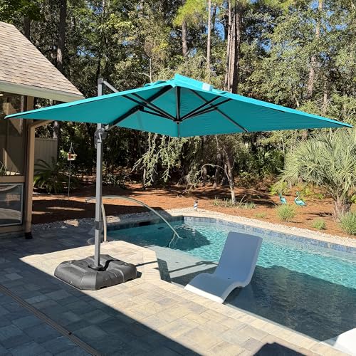 PURPLE LEAF 9 Feet Patio Umbrella Outdoor Cantilever Square Umbrella Aluminum Offset Umbrella with 360-degree Rotation for Garden Deck Pool Patio, Turquoise Blue - color: Turquoise Blue, size: 9' X 9', style: Standard