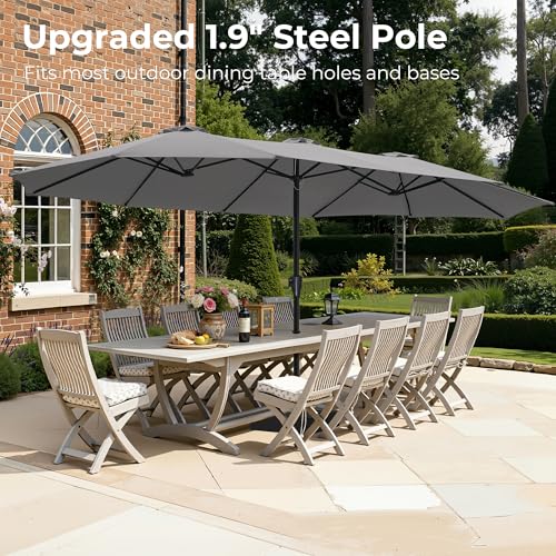SUPERJARE 15FT Outdoor Patio Umbrella with Base Included, Double Sided Pool Umbrellas with Fade Resistant Canopy, Extra-Large Table Umbrella for Deck, Market, Backyard, Gray - color: Gray, size: 15ft