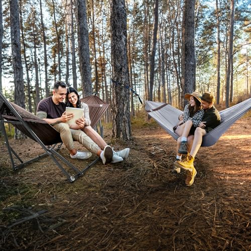 Tranquillo Combo x2 Hammocks with Stand for Outside & Tree Straps, Heavy Duty Hammock with Stand 600lbs for Indoor Outdoor Patio Backyard, x2 Hammocks for 2 Person (Combo - Brown, Medium) - color: Combo - Brown