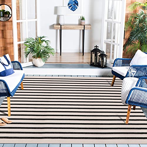 LEEVAN Outdoor Rug 4x6 ft Black and White Striped Patio Rugs, Washable Woven Cotton Boho Living Room Rug Farmhouse Collection Large Floor Carpet for Courtyard/Bedroom - color: Black and White, size: 4' x 5'11" (Rectangular)