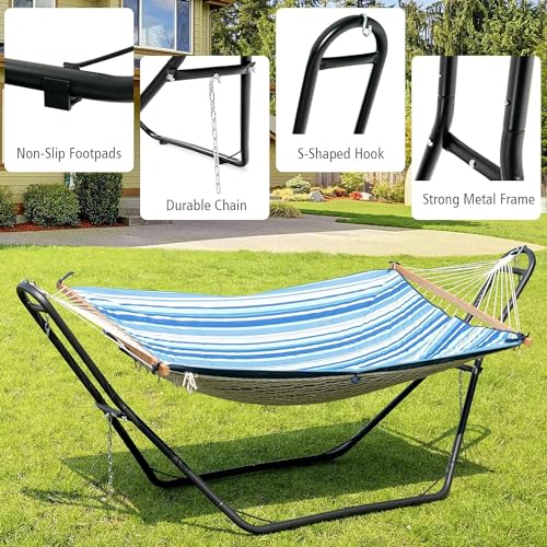 Moccha Steel Hammock Stand for 2 Person, Indoor Heavy Duty Hammock Stands with Adjustable Frame & 450 LBS Capacity, Portable Hammock Stand Only Fits 9 to 13 Ft for Outside, Yard, Patio, Garden