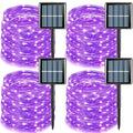 YEGUO 4 Pack Purple Solar Fairy Lights, Each 33ft 100 LED Christmas Lights Outdoor Waterproof, 8 Modes Sliver Wire Solar String Lights - color: Purple