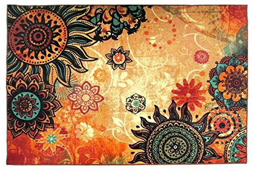Contemporary Boho Retro Style Abstract Living Room Floor Carpets,Non-Skid Indoor/Outdoor Large Area Rugs,75"x98" Lotus - size: 6'3" x 8'2" (Oblong)
