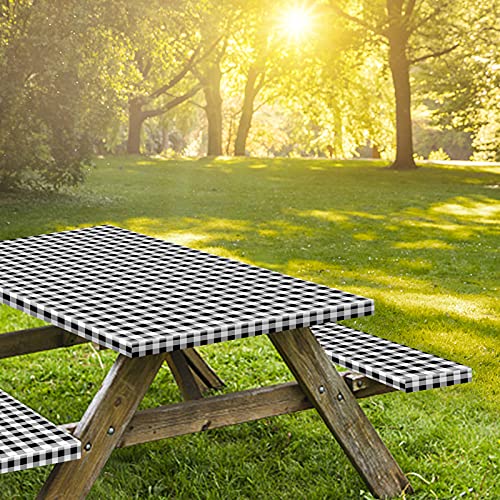 6ft Picnic Table and Bench Cover, Camping Essentials RV Gear, 72in Waterproof Windproof Outdoor Elastic All Around Tablecloth, Fitted Rectangle Tables and Seats, Black-White Checkered - color: Black-white Checkered, size: 72"