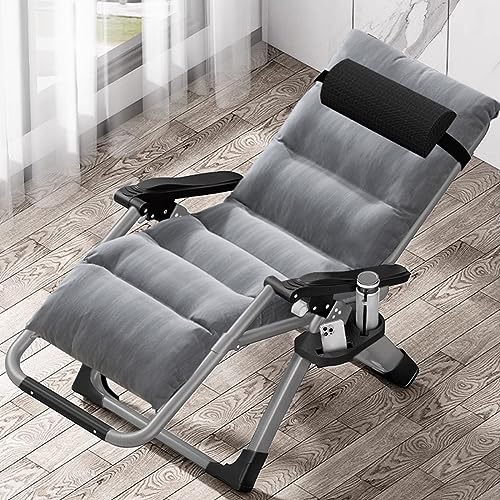 DoCred Zero Gravity Chair, Lawn Recliner, Reclining Patio Lounger Chair, Folding Portable Chaise with Detachable Soft Cushion, Cup Holder, Headrest - color: Chair With Pad, style: Zero Gravity Chair