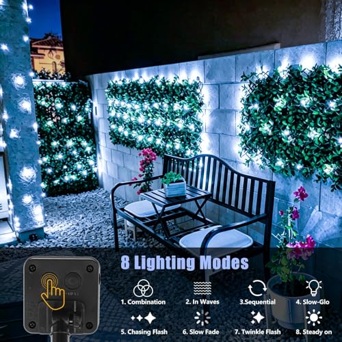 YEGUO 4 Pack White Solar Fairy Lights, Each 33ft 100 LED Christmas Lights Outdoor Waterproof, 8 Modes Sliver Wire Solar String Lights - color: White