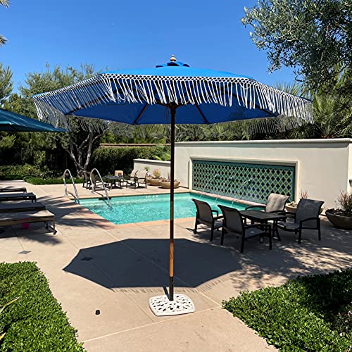 Formosa Covers 9ft 8-Rib Boho Replacement Umbrella CANOPY ONLY with Tassel Fringe Valance — Olefin Fabric, UV-Treated, Fits Market Patio Frames - color: Tassel Capri Blue