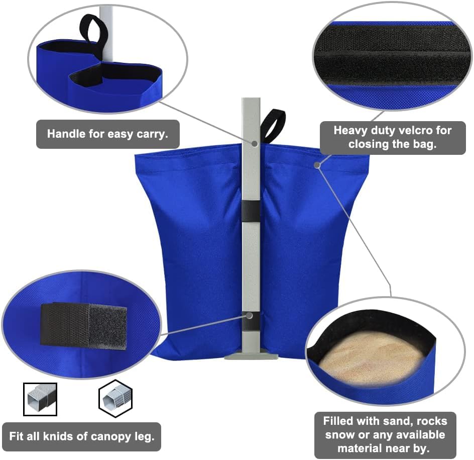 Eurmax USA 130LBS 4-Pack Universal Canopy Weights,Reinforced Double Pockets, Secure Wind Protection,Easy Wrap-Around Installation Heavy Duty Sandbags (Without Sand),Fits All Instant Shelter Legs,Blue - color: Blue, size: Double Pocket