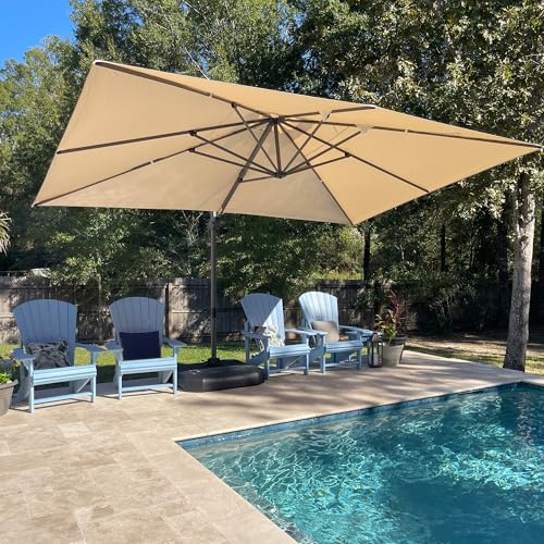 PURPLE LEAF 10' X 13' Patio Umbrella Outdoor Cantilever Rectangle Umbrella Aluminum Offset Umbrella with 360-degree Rotation for Garden Deck Pool Patio, Beige - color: Beige, size: 10' X 13', style: Standard