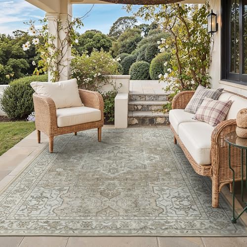 GENIMO Outdoor & Indoor Area Rug 4'x6', Waterproof, Non-Shedding, Easy Cleaning, Boho Mat for Patio, Living Room, Balcony, Dining Room, RV, Deck, Bedroom, Camping, Outside Carpet,Coffee Beige - color: Coffee Beige, size: 4' x 6' (Rectangular)