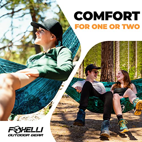 Foxelli Camping Hammock – Ultralight Hammock for Backpacking, Hiking, Festivals, Travel - Easy Setup with Tree-Friendly Ropes & Steel Carabiners, Heavy Duty Parachute Nylon - color: Mandala