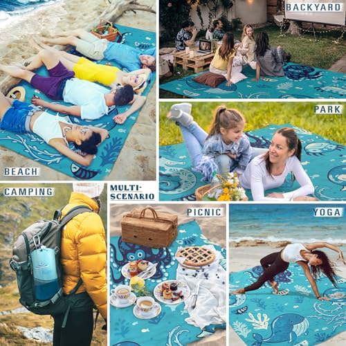 Famstar Beach Blanket Sandproof Waterproof 78''×81''1-5Adults Oversized,Compact Lightweight Durable Beach Mat for Travel Camping Hiking Picnic Blanket - color: Ocean Park, size: 78''×81''