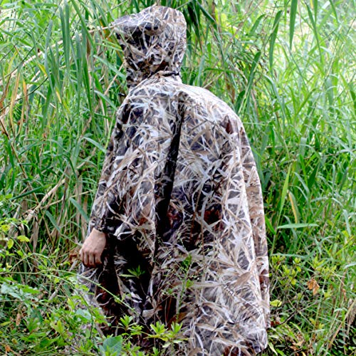 AUSCAMOTEK Camouflage Rain Poncho Hooded Waterproof Camo Raincoat with Blind Pattern for Hunting Hiking Camping Fishing - color: Wetland