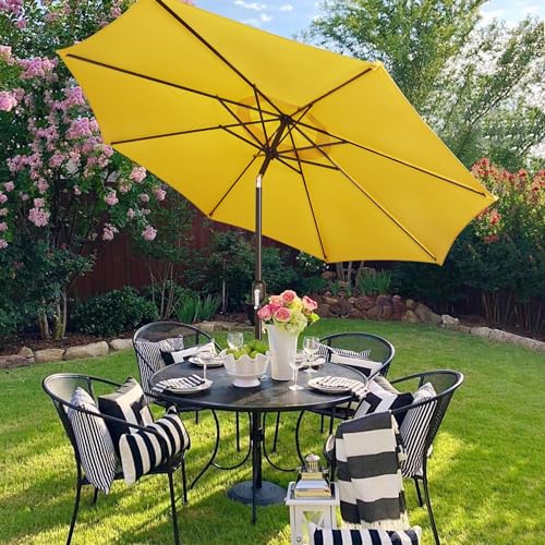 Blissun 9' Outdoor Patio Umbrella, Outdoor Table Umbrella, Yard Umbrella, Market Umbrella with 8 Sturdy Ribs, Push Button Tilt and Crank - color: Yellow