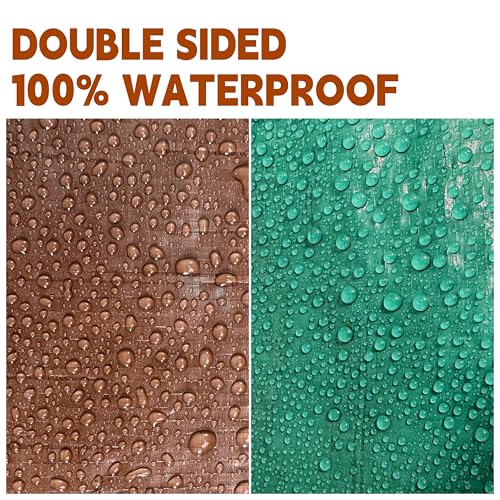 Tarp 10x14 ft 100% Waterproof 7mil Durable Grommets and Reinforced Edges,Uv Resistant,Green/Brown Tarp,Emergency Rain Shelter,Outdoor Cover and Camping Use -by MVPNET - size: 10x14