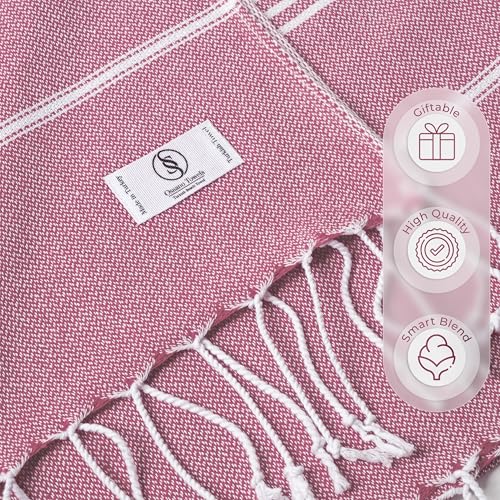 Ossano Turkish Beach Towel Soft & Drying Oversized (39" x 71") - Quick Dry, Versatile and Functional as Picnic, Travel and Beach Blanket, Yoga, Gym, Pool and Cruise Towels - Pink - color: Pink