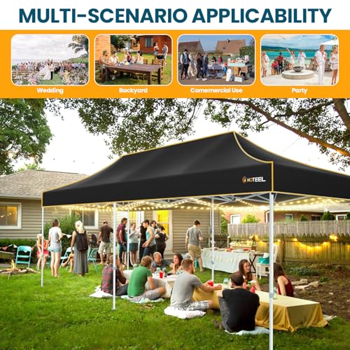 Hoteel 10x20 Pop Up Canopy Tent Heavy Duty with 6 Sidewalls, Waterproof Party Tent, Easy Set-up Commercial Instant Tents with Roller Bag & Sandbags, Hexagonal Leg (1-Year Warranty) - color: Black, size: 10×20 （6 Walls）
