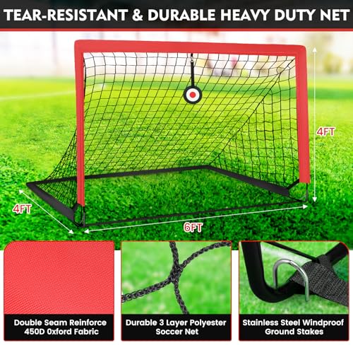 EVERRUSH 6' x 4' Soccer Goals Nets for Backyard Beach Pop Up Soccer Training Equipment Net Portable Goal Set with Ball, and Cones, Youth Outdoor Sports Games Football Goal with Carry Bag