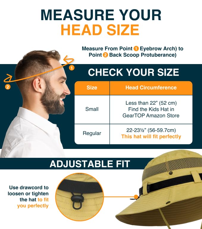 GearTOP Wide Brim Sun Hat for Men & Women, UPF 50+ Fishing Hat with Detachable Neck Flap & Face Cover Gardening Boonie Sunhat - color: Khaki Wanderer