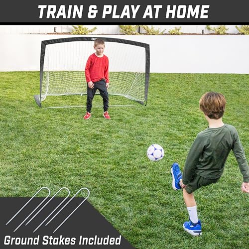 GoSports Portable Soccer Goals for Kids - 13 Color Options - Choose 4 x 3 ft or 6 x 4 ft - Team Tone Pop Up Nets for Backyard - color: Black, style: 6 ft x 4 ft
