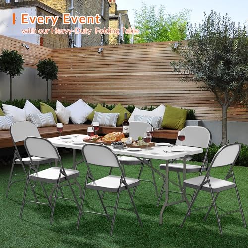 Elevon Folding Table Set with 8 White Folding Chairs,6 Feet Heavy Duty Fold-in-Half Utility Table Sets for Picnic, Event, Training, Outdoor Activities, at Home and Commercial Use - size: 6 feet, style: With 8 Chair