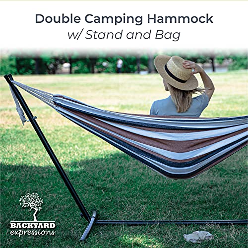 Backyard Expressions - 914921 - Portable Double 2 Person Outdoor Hammock with Stand - Brown and Gray - 9 x 3 Foot Hammock - color: Saharan Nights