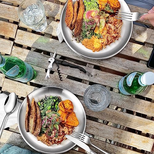 Camping Silverware Kit Cutlery Organizer Utensil Picnic Set Stainless Steel Plate Spoon Clip and Serrated Knife Wine Opener Fork Napkin Hiking - Camp Kitchen BBQ’s - color: Camping Silverware Set-24set