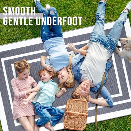 OLANLY Outdoor Rug 4x6 ft Waterproof, Reversible Outdoor Plastic Straw Rug, RV Mat, Indoor Outdoor Carpet Clearance for Patio, Camping, Balcony, Deck, Backyard, Grey & White - color: Grey & White, size: 4' X 6' (Rectangular)