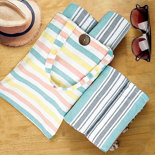 HILLFAIR Cotton Turkish Beach Towels, Quick Dry Lightweight Sand Free Peshtemal Towel for Bath Swim Yoga Pool Travel, Beach Accessories, Oversized Cotton Turkish Towel (39 x 72 inch- 4 Pack Aqua Grey) - color: Aqua Grey, size: 39 x 72 inch ( Beach towel -