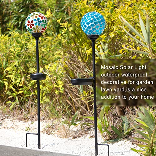 VCUTEKA Solar Garden Lights, Mosaic Solar Light Outdoor Waterproof LED Pathway Stake Light for Landscape Patio Yard Deck Walkway Decoration, 2 Pack - color: White