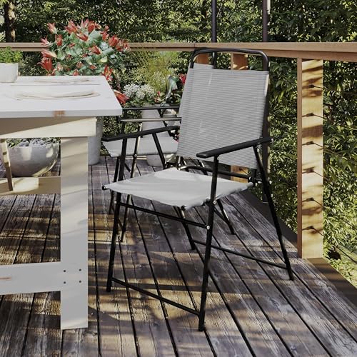 Flash Furniture Mystic Folding Patio Sling Chairs, Outdoor Textilene Lawn Chairs with Armrests, Set of 2, Gray - color: Grey