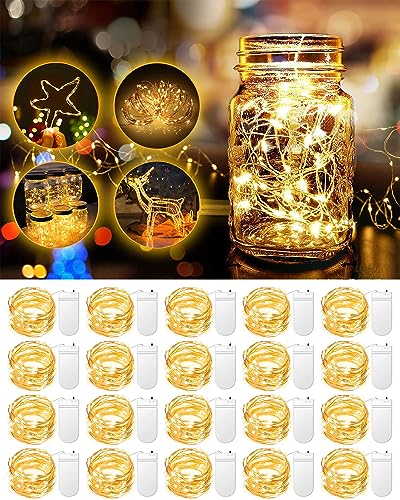 20 Pack Fairy Lights Battery Operated, 3.3ft 20 LED Mini String Lights Twinkle Lights Copper Wire Firefly Starry Lights for Mason Jars Wedding Party Christmas Centerpiece Table Decorations, Warm White - color: Warm White
