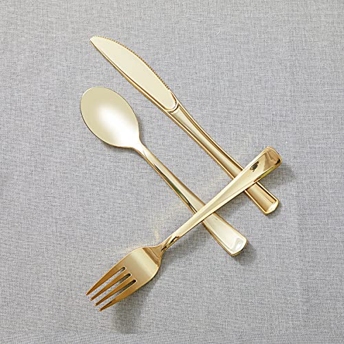 N9R 160pcs Gold Plastic Silverware - Gold Plastic Utensils Set - Tableware Flatware Kit 80 Forks, 40 Spoons, 40 Knives Disposable Cutlery Set for Party, Wedding, Birthday - color: Gold-160Pack