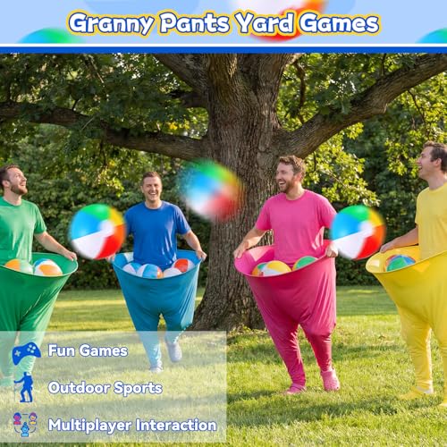 Granny Pants Yard Game Set, Granny Pants Family Outdoor Party Games, Oversized Pants with Bouncy Balls and Electric Air Pump, Outdoor Tossing Games for Adult Yard Game Birthday Party Family Reunion - color: 4 Oversized Red Blue Yellow Green + 2 Small Size