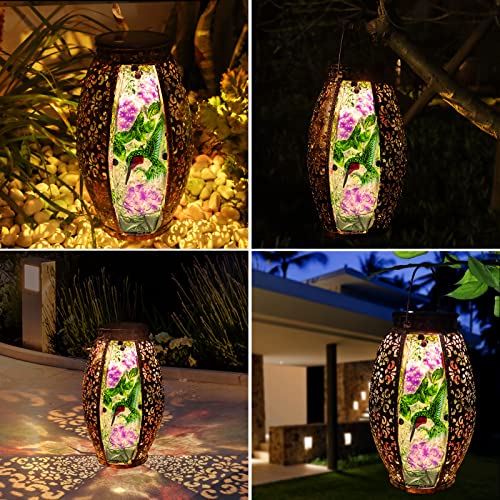 Mothers Day Gifts, Hummingbird Solar Lanterns Outdoor Waterproof,13" Metal Hanging Decorative Lantern,Large Hummingbird Solar Lights for Outside Yard Porch Patio Garden Decor, Birthday Gifts for Women - style: Hummingbird-A