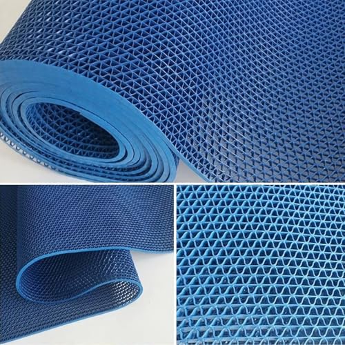 MYOYAY 3' x 16.4' Non-Slip PVC Drainage Floor Mat Commercial Wet Area Floor Mats for Outdoor Indoor Restaurant Kitchen Bar Swimming Pool Splash Matting Water Drain Flooring Mat, Blue
