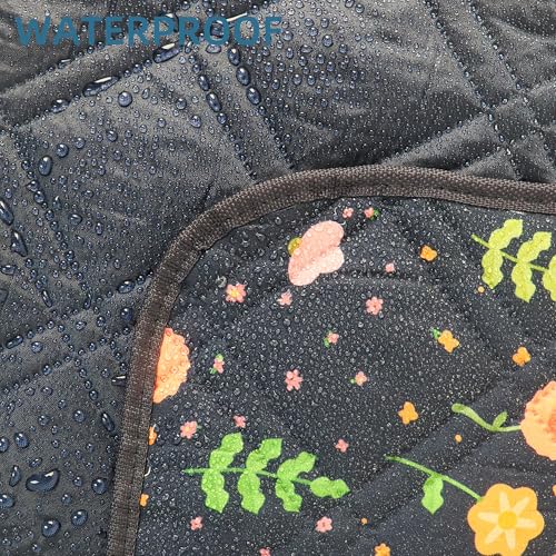 60x80” Double Thickened Picnic Blankets(150g High Density Cotton Stuffed) Navy Blue Floral Pattern Outdoor Picnic Mat Portable Picnic Blanket Foldable with Leather Carry Strap Beach Blanket - color: Blue Floral, size: 60"x80"
