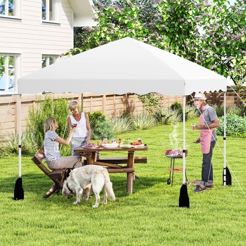 Tangkula 10x10 FT Pop Up Canopy, UPF50+ Easy Set up Instant Tent with Wheeled Bag, 8 Stakes, 4 Anchors, 4 Wind Ropes, 4 Sandbags, Heavy Duty Outdoor Canopy Tent 10x10 for Patio Party Backyard (White) - color: White, size: 10x10 FT