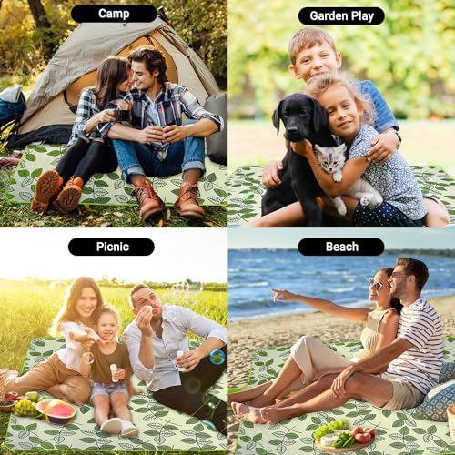 Hi Space Outdoor Picnic Blankets Waterproof Foldable Picnic Mat Sandproof Extra Large Beach Blanket for Camping Grass Lawn Park Family Concert, 80"x60", Green Leaves - color: Green-leaves