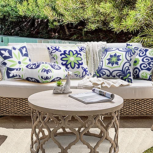 Pyonic Set of 4 Outdoor Pillow Covers 18x18 Waterproof Decorative Throw Pillow Covers Floral Printed Farmhouse Boho Pillowcase for Patio Funiture Garden Navy Blue - color: Navy Blue, size: 18" x 18" (Pack of 4)