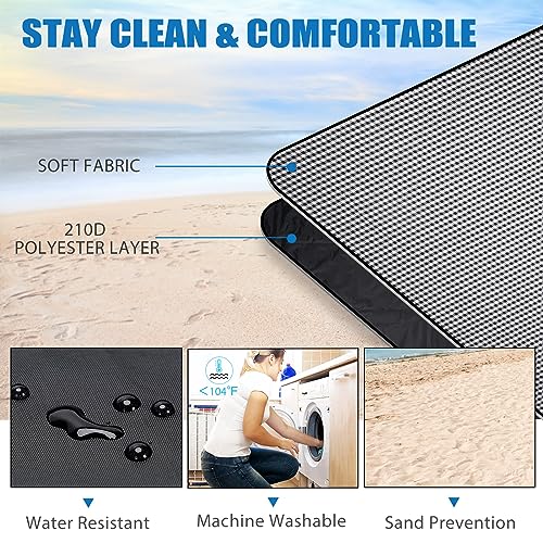 Picnic Outdoor Blankets Waterproof Extra Large - Beach Mat Sand Free Foldable with Carry Strap | Portable Camping Blanket | Park Blanket for Grass Park, Hiking, Travel, Concerts, Indoor (Black) - color: Black