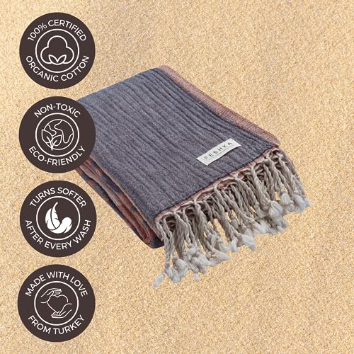 FESHKA Sand Free Turkish Beach Towel (37 x 67) Quick Dry Bath Towel, Oversized Beach Blanket, Lightweight for Travel - Made with 100% Organic Turkish Cotton - Sunset Lover (Rust/Dark Navy) - color: 25 - Rust/Dark Navy