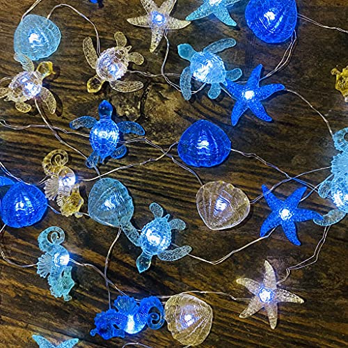 Coastal Solar String Lights Outdoor Garden Lights Marine Life Solar Fairy Garden Lights for Outside 14ft 40LED Waterproof Turtle Seahorse Starfish Clam Beach House Nautical String Lights Yard Decor - style: Under the sea