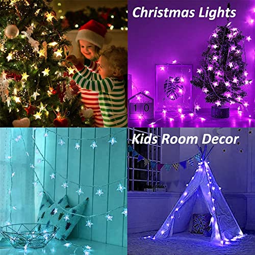 Minetom Star String Lights for Bedroom - 33 ft Plug-in Color Changing Star String Lights with Remote and Timer for Bedroom Tent Loft Bed Window Backyard Patio Porch Balcony Party Wedding, RGB - color: 16 Color + Multicolor - 33ft