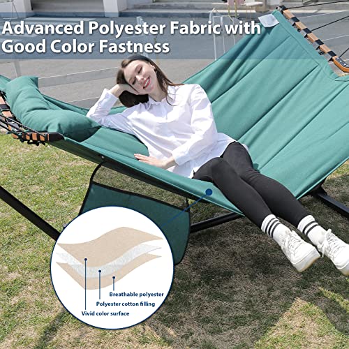 TegerDeger 12FT 2 Person Hammock with Stand Included 55 x 79IN Large Hammock 450LB Capacity with Hardwood Spreader Bar & Nylon Rope for Outside, Patio, Garden, Backyard, Beach - Deep Lake Blue 2 - color: Lake Blue